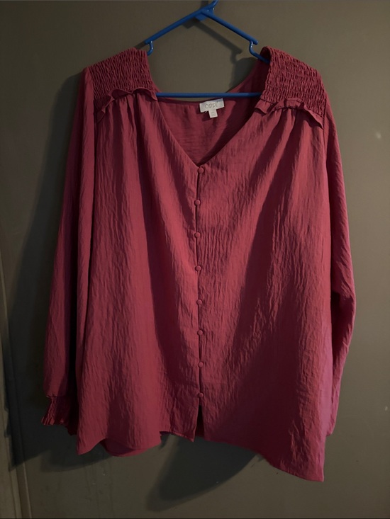 Tops - Pink Button-Front V-Neck Long Sleeve Top